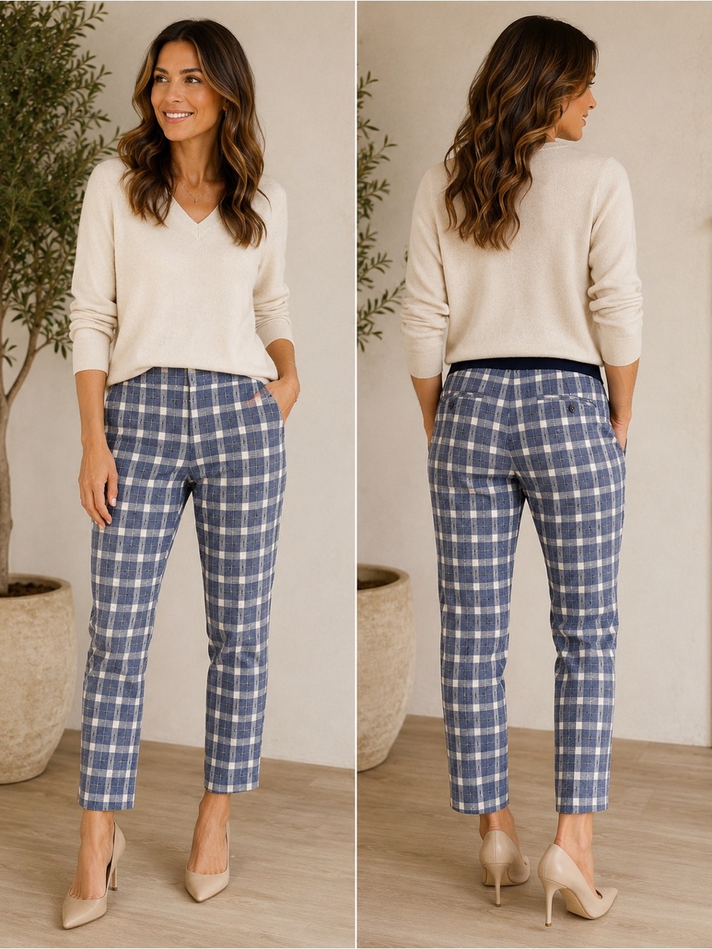 Amanda & Chelsea Men's Blue and White Checkered Pants